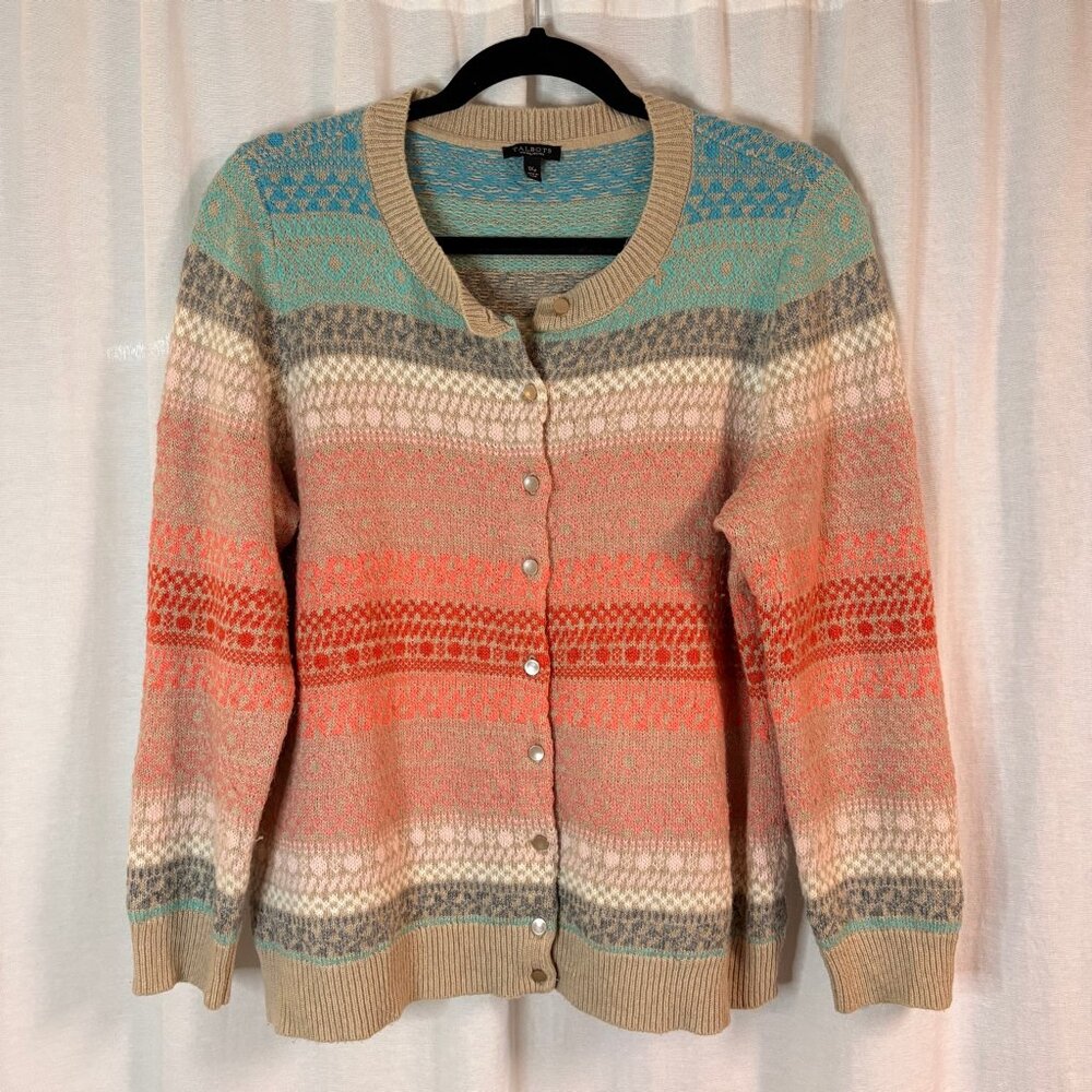 Vintage Talbots Fair Isle Cardigan 1XP Petite Wool Mohair Blend Button Front